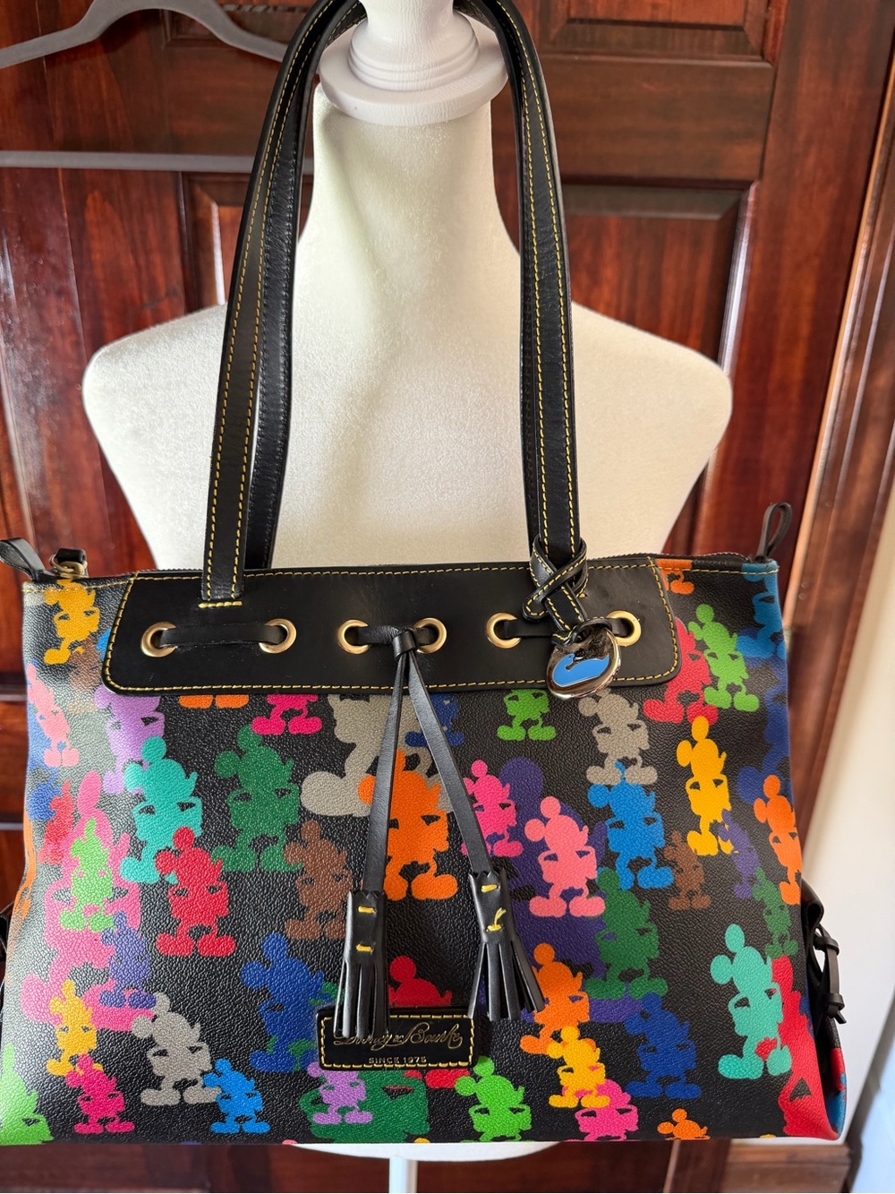 Dooney & Bourke Black Multicolor Mickey Silhouette Leather Tote